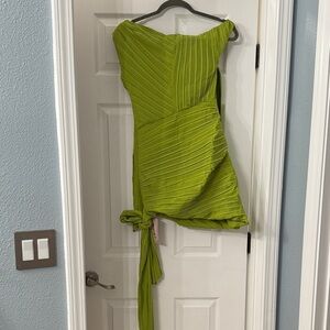 Elegant Asymmetrical Pleated Dress in Lime